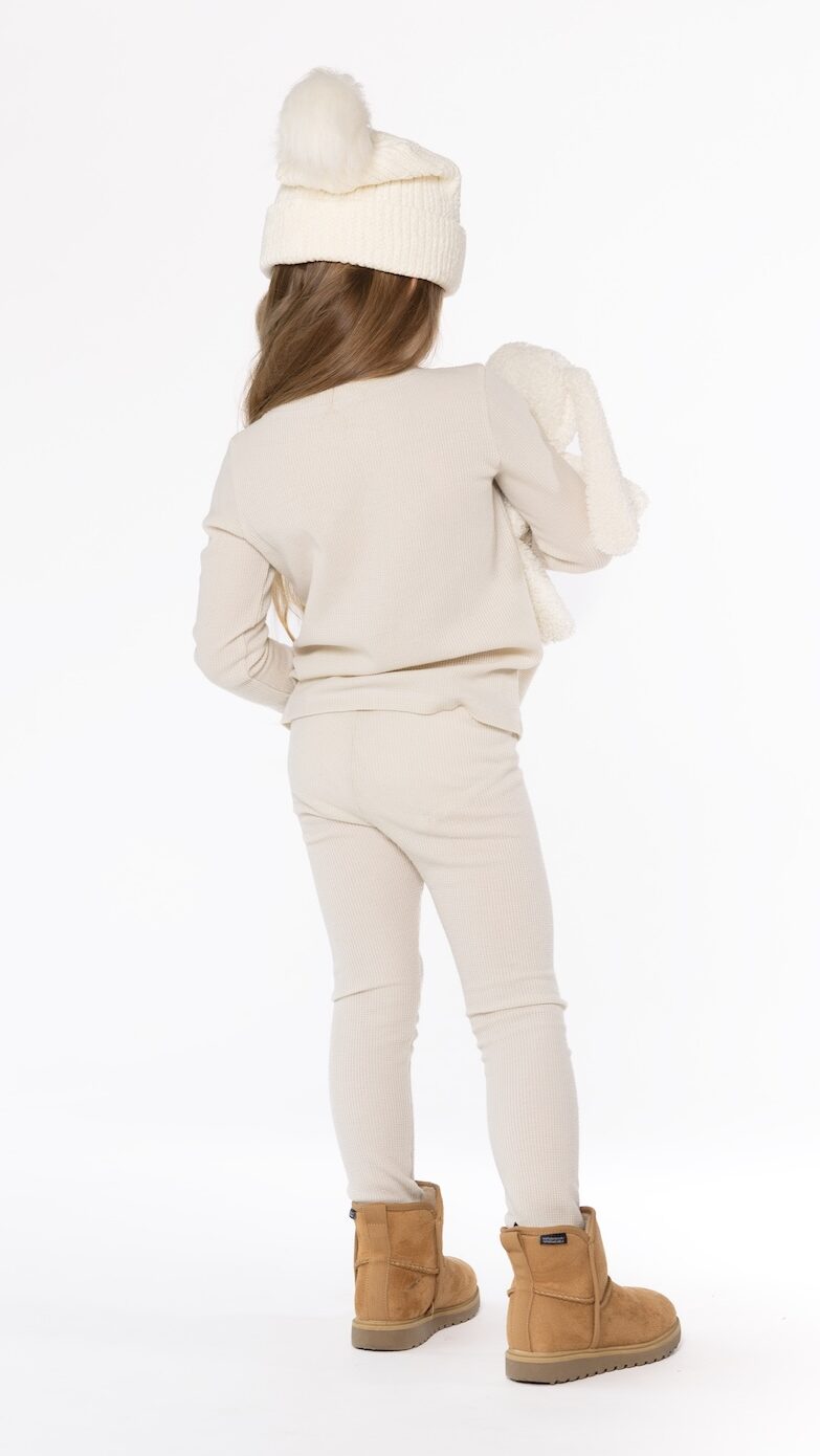 Kids long johns sewing pattern – back view of knit thermal top and bottoms – We Nordics pattern by Dear Billy Patterns