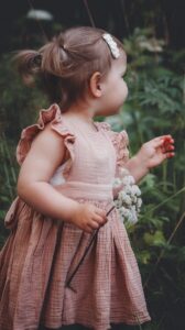 Front view of Tiny Dancer pinafore dress sewing pattern