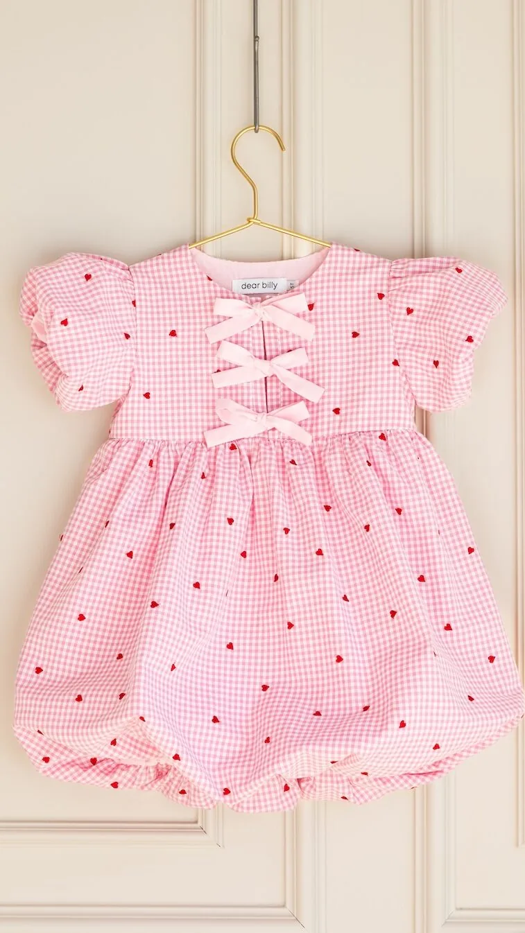 Handmade pink gingham dress for girls