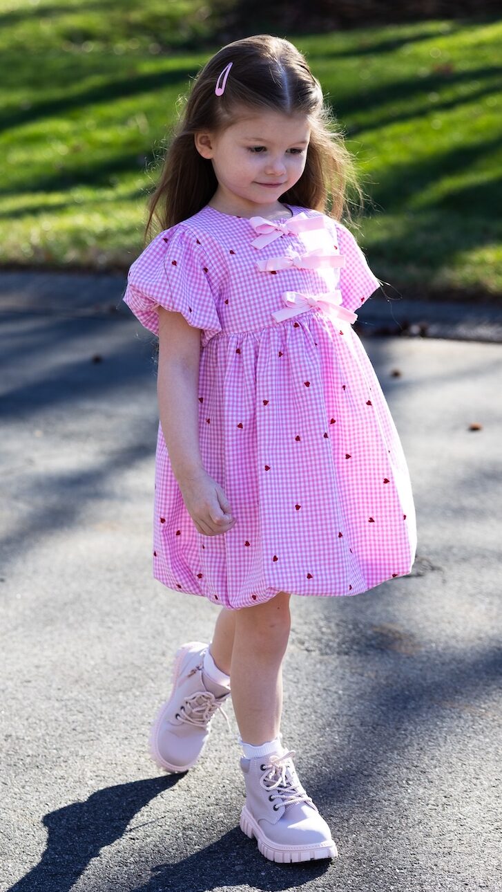 Pink gingham dress for girls with classic design