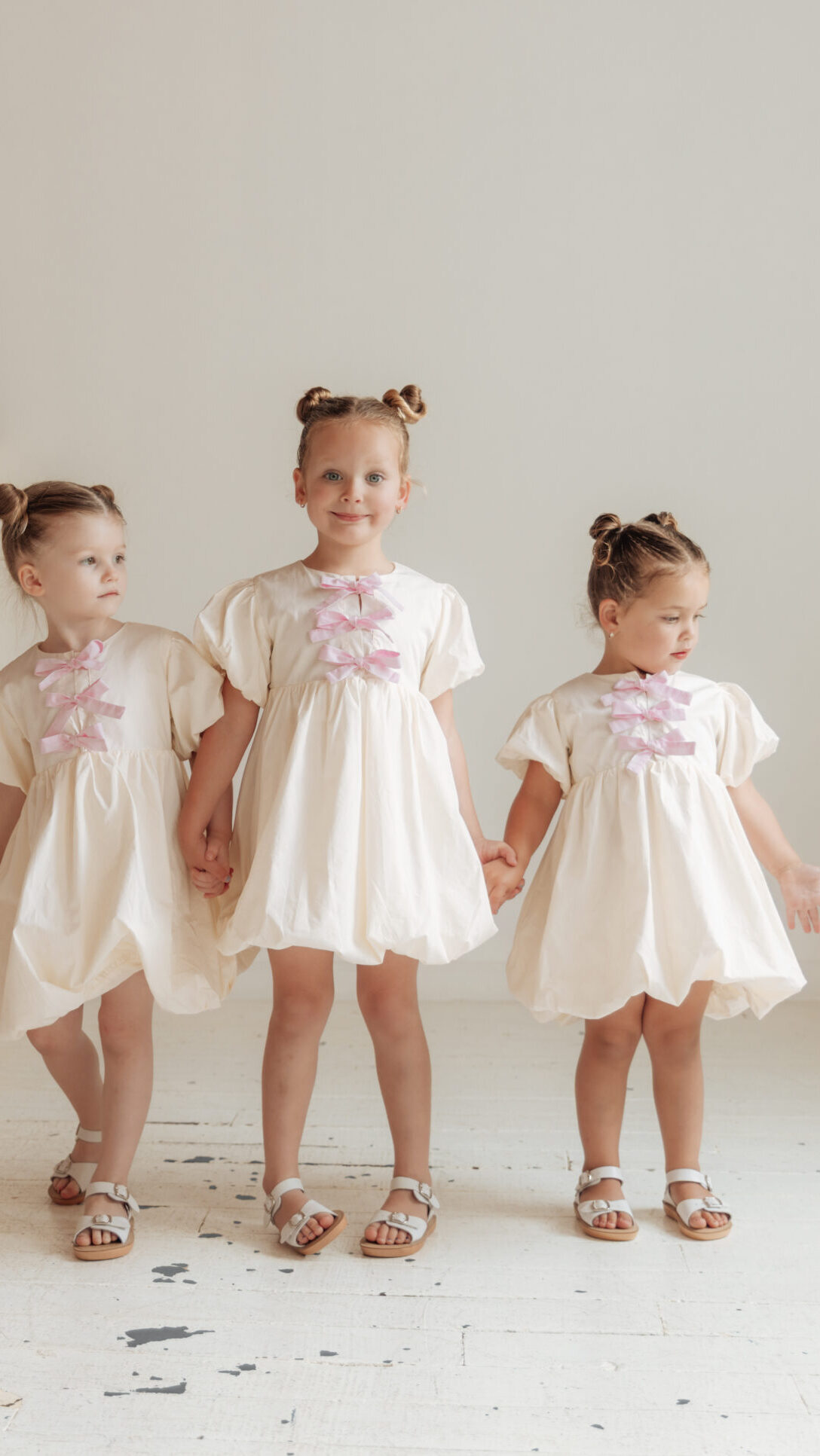 Bubble hem puff dress with front bows, girls sewing pattern for woven fabrics