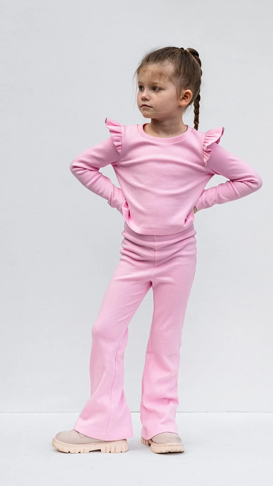 girls flare pants with soft stretch waistband from Darling Set sewing pattern