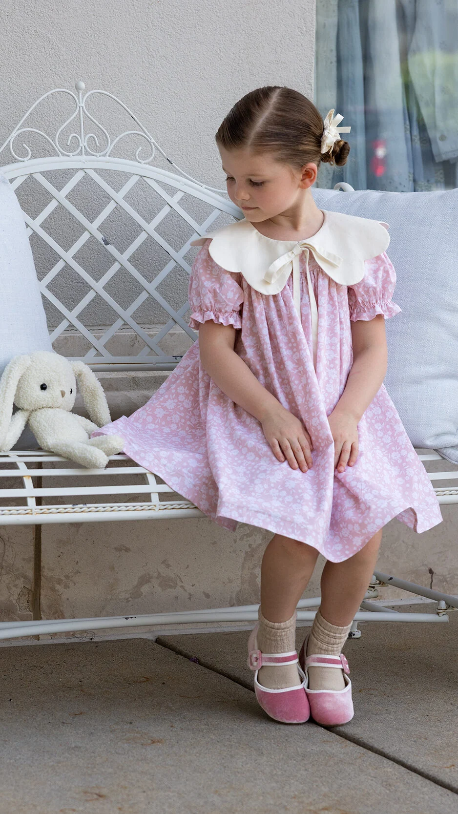 Children's oversized collar dress sewing pattern featuring modern statement collar and gathered silhouette