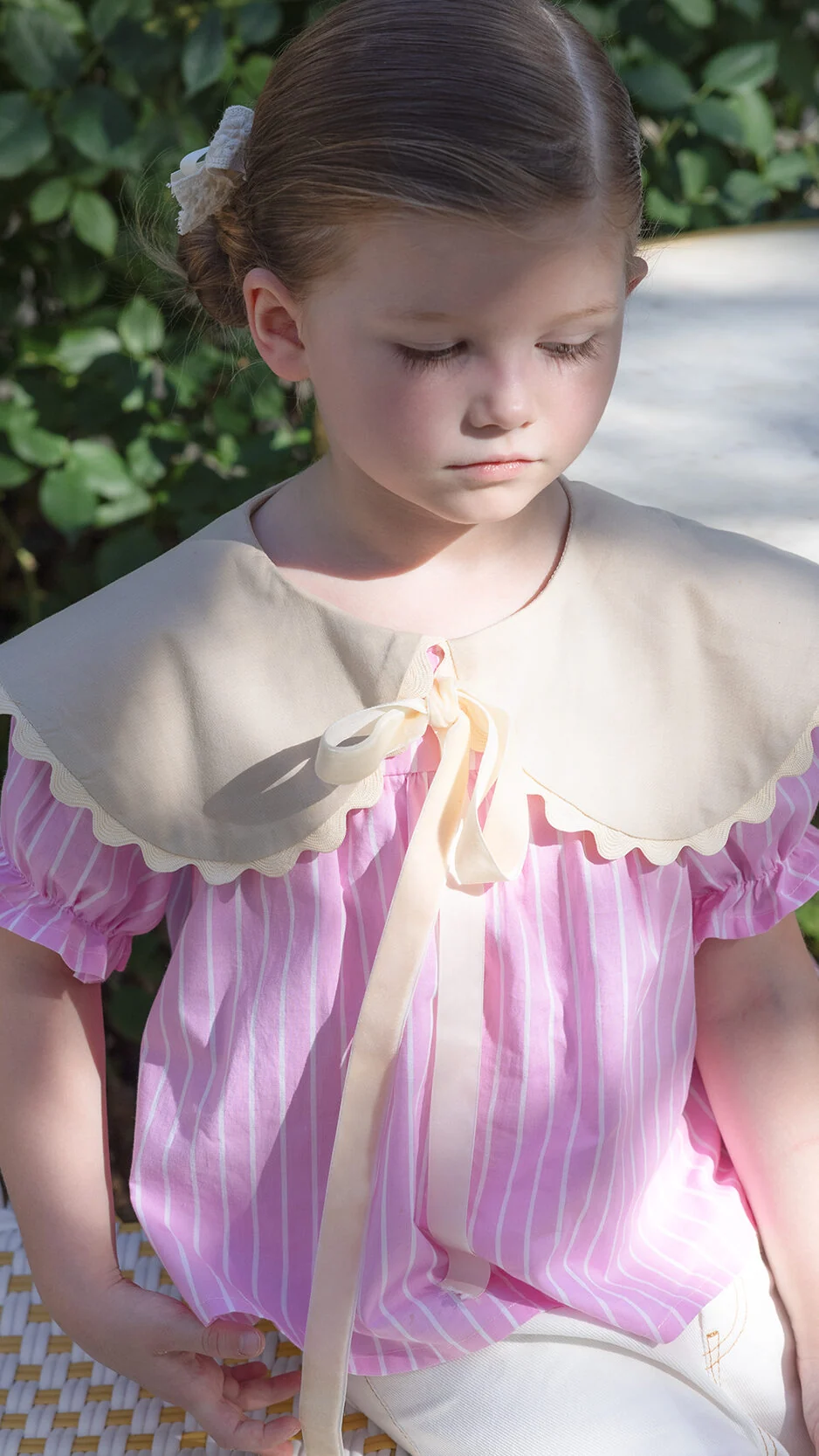 Round collar puff sleeve gathered blouse sewing pattern for children