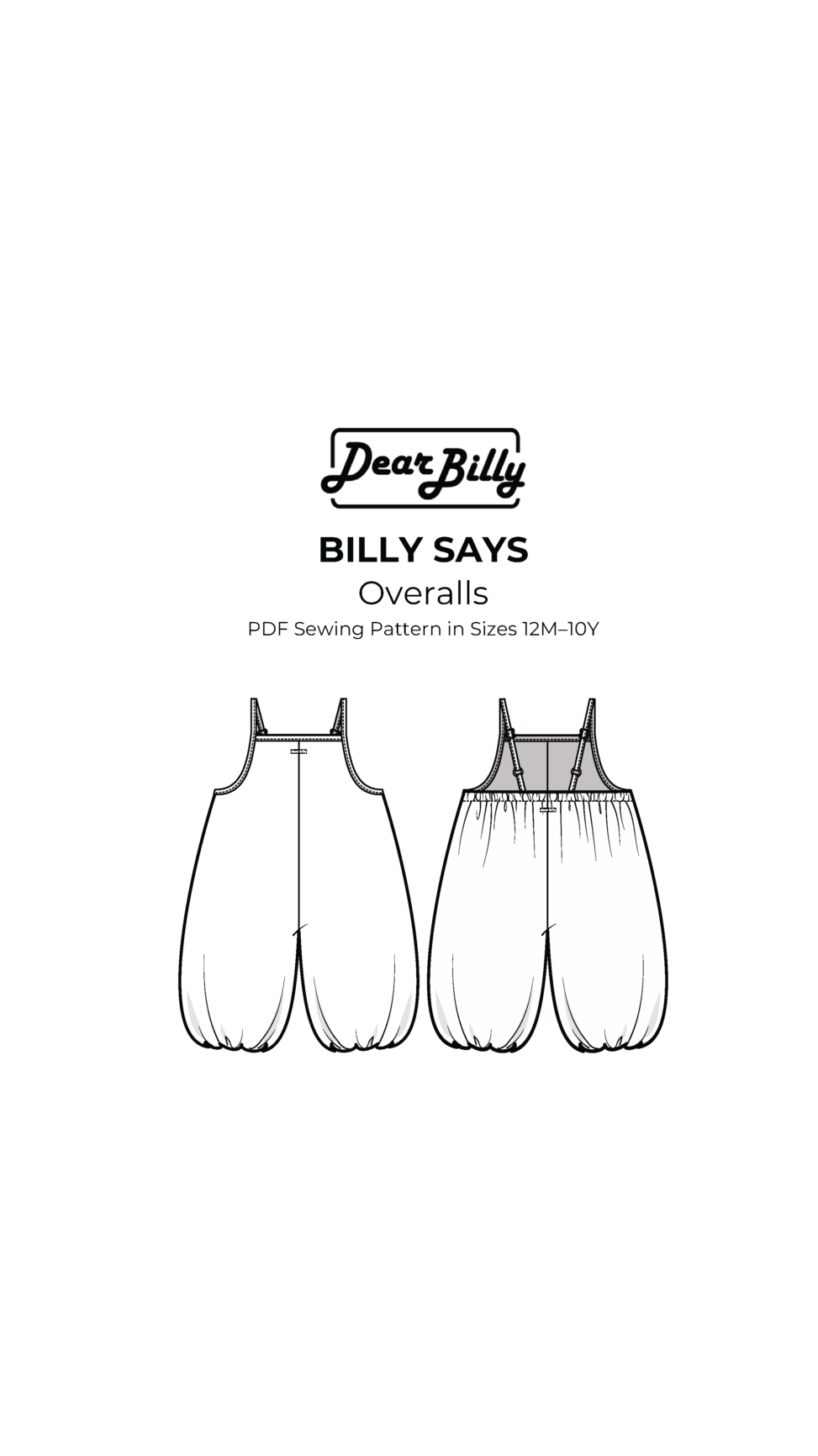 overalls PDF sewing pattern with a relaxed oversized fit, wide balloon legs, elastic ankle hems, adjustable straps, and pockets.